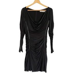 Karen Millen Black Cowl Neck Ruched Drape Jersey Long Sleeve Dress size 10